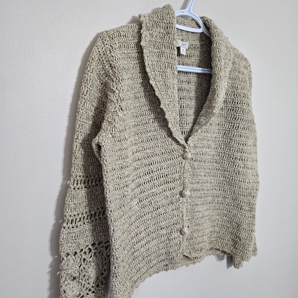 J. Jill Women's Cream Tan Linen Cotton Hand Crochet  Cardigan M - Picture 3 of 14
